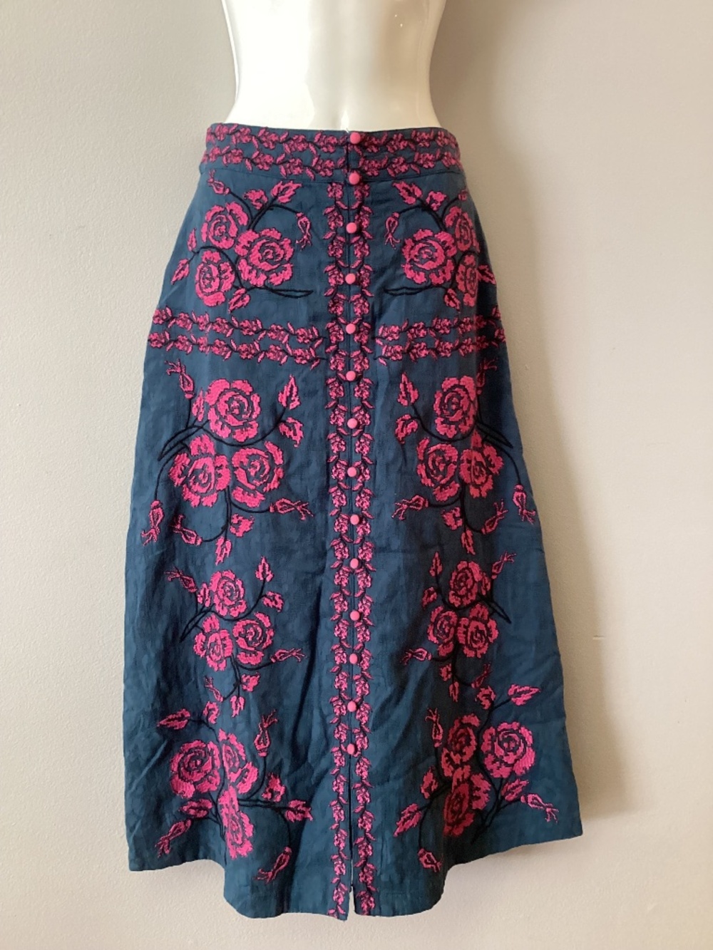 Anthropologie Embroidered Cotton Midi Skirt